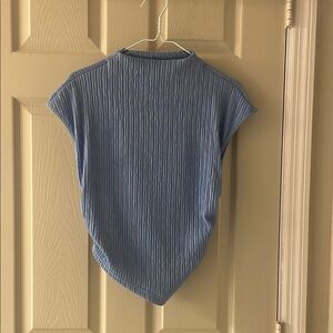 SHEIN Blue Asymmetrical Ribbed Cap Sleeve Top